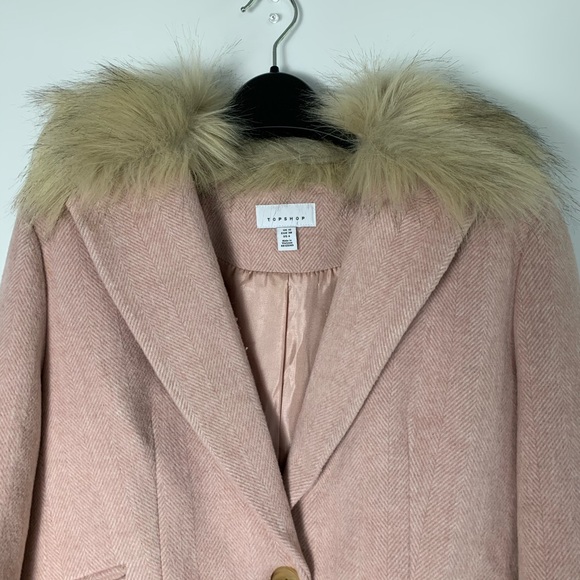 NWOT topshop pink coat with removable faux trim - Picture 4 of 4